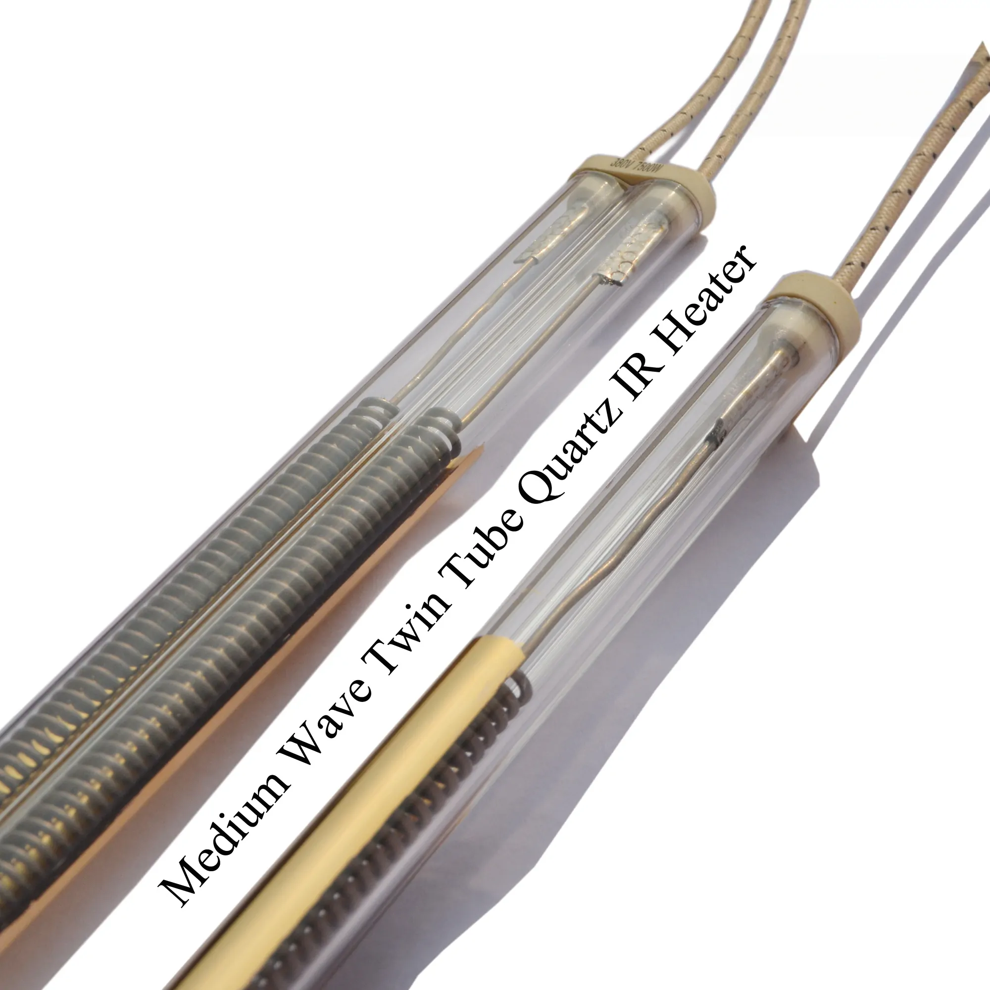 Twin-tube infrared lamp construction and mounting medium-wave twin-tube quartz infrared lamp