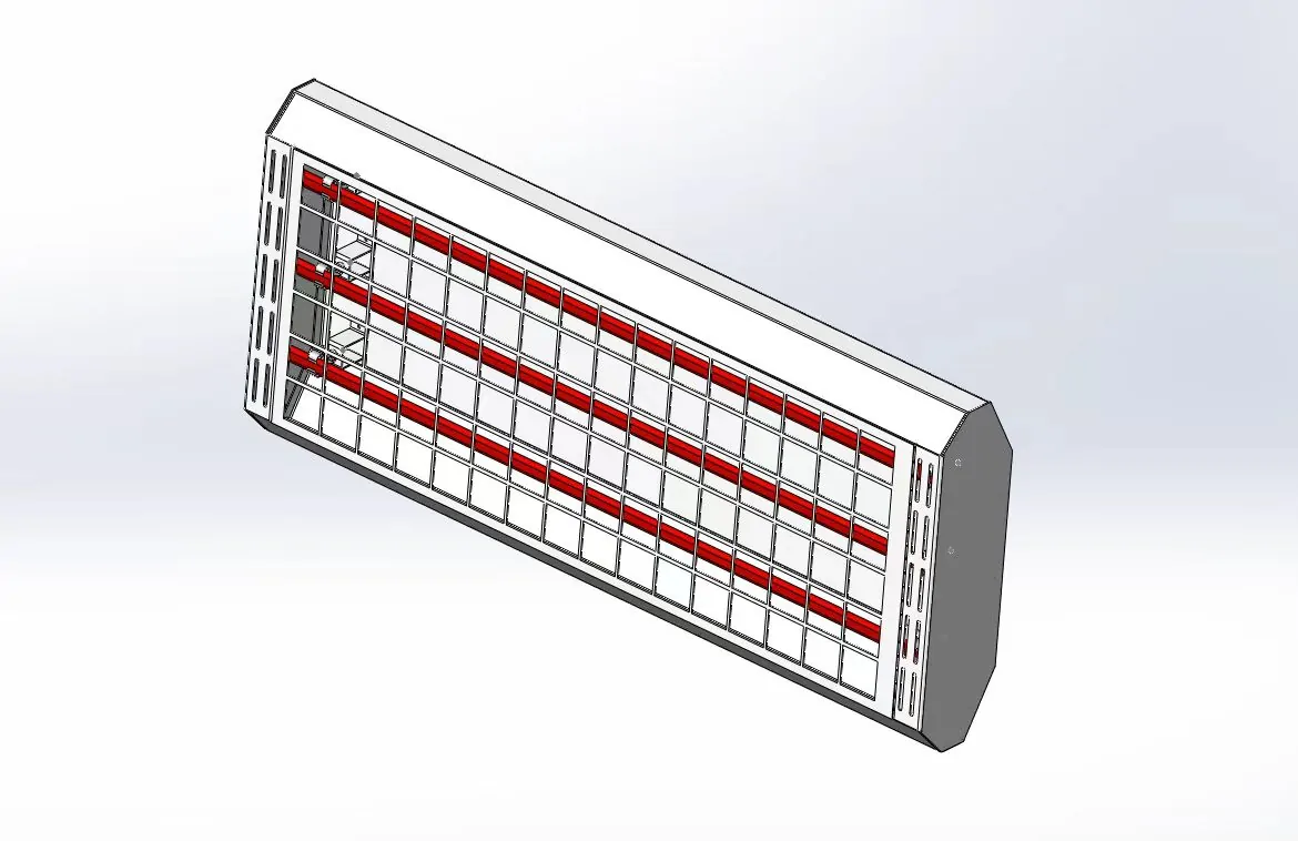 Industrial infrared heater layout for power-density planning industrial infrared heaters arranged above a process area